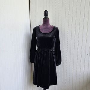 STUDIO 1886 Women's Dress Peasant Elastic Waist Balloon Sleeve Balck Velvet XS